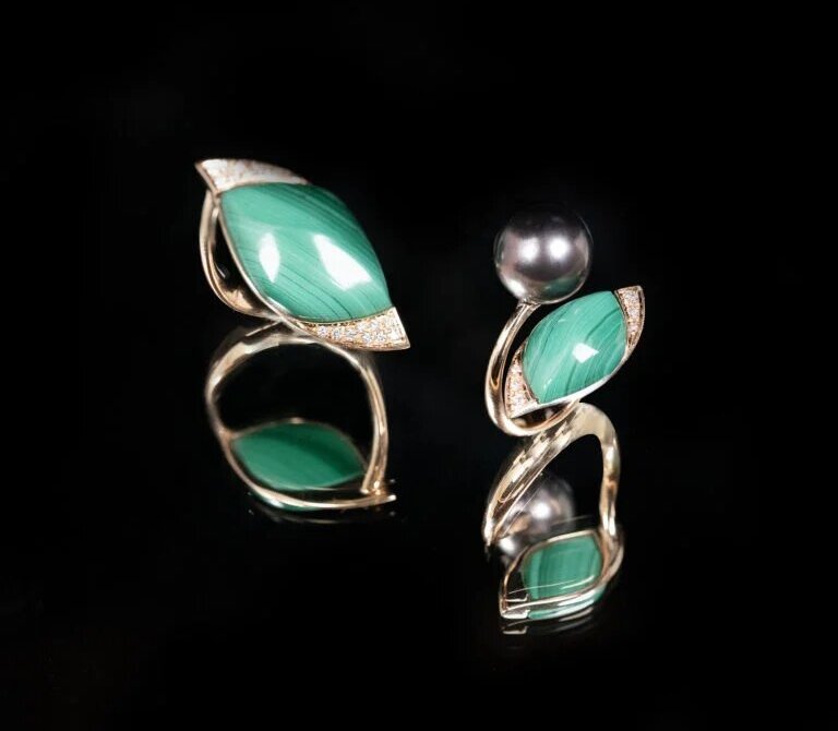 Selene: el homenaje a la luna de Utopia / Patricia Olivares Taylhardat, Selene, Utopia, perlas, oro, diamantes, colección, malaquitas, collar, luna, griega, leiv motiv, agua, anillos, joyas, diosa, nácar, piedras, tahiti, mitología, preciosas, zarcillos